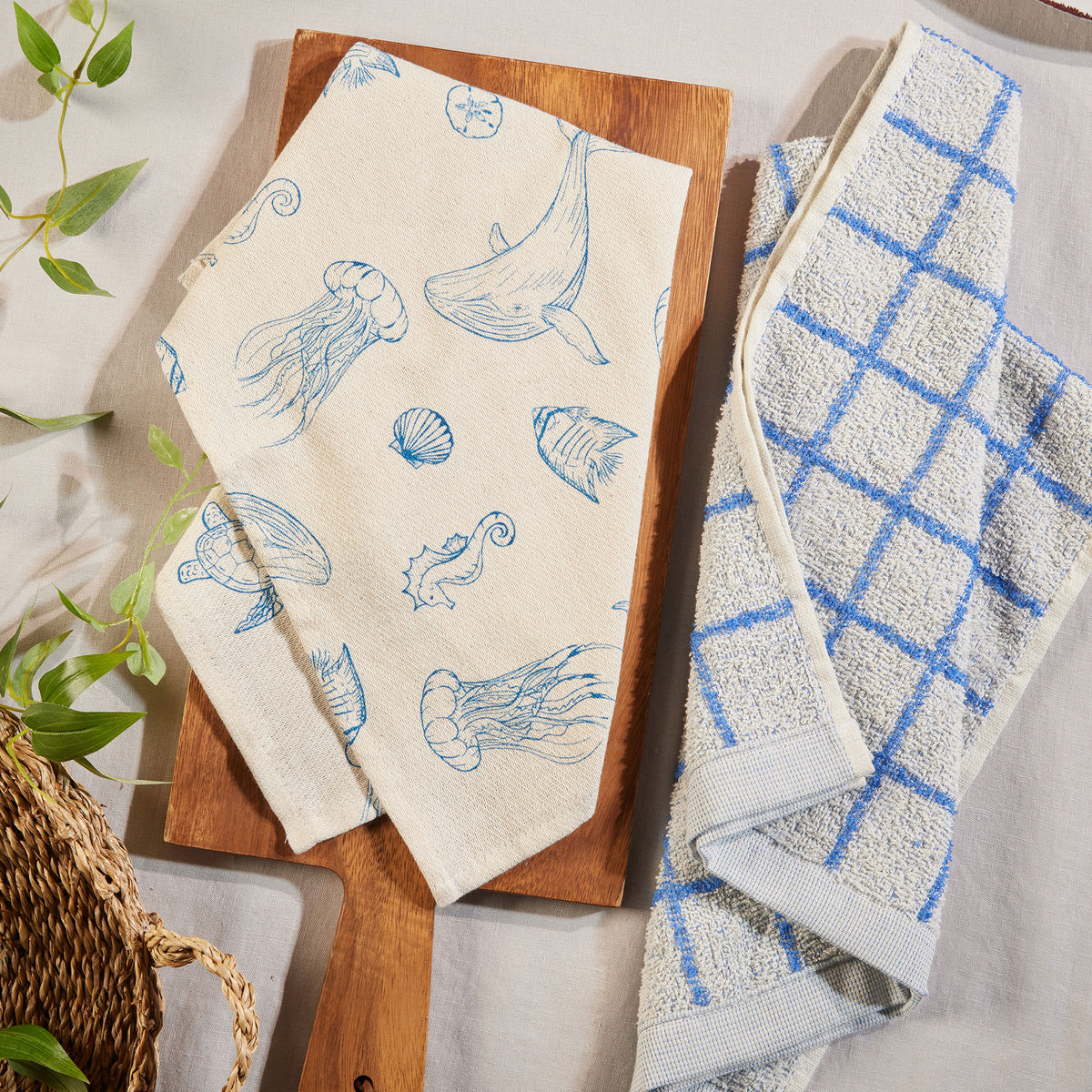 Juego x 2 Limpiones de Cocina 40x70 cm Crema/Azul