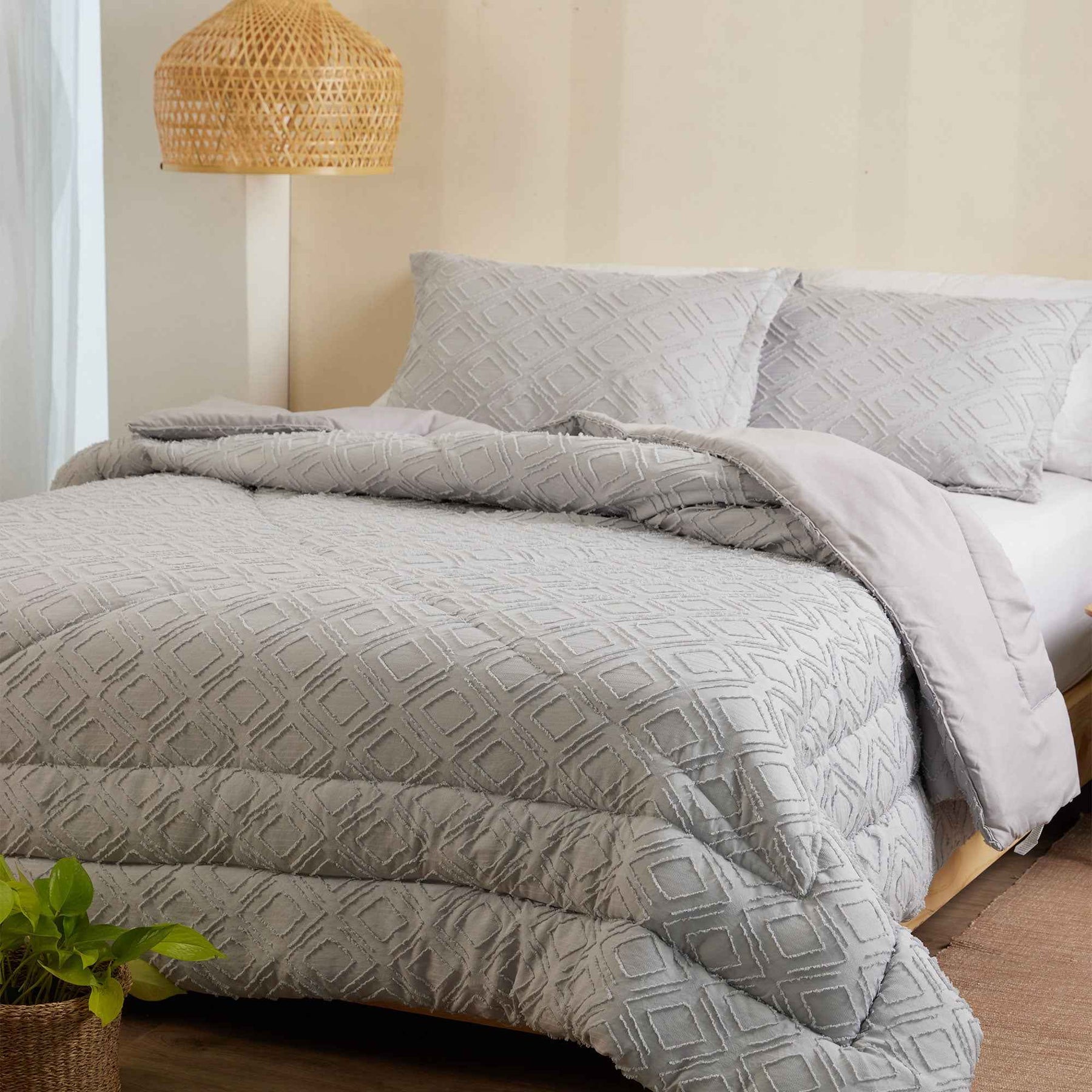Edredón Comforter Microfibra Gris Doble Faz
