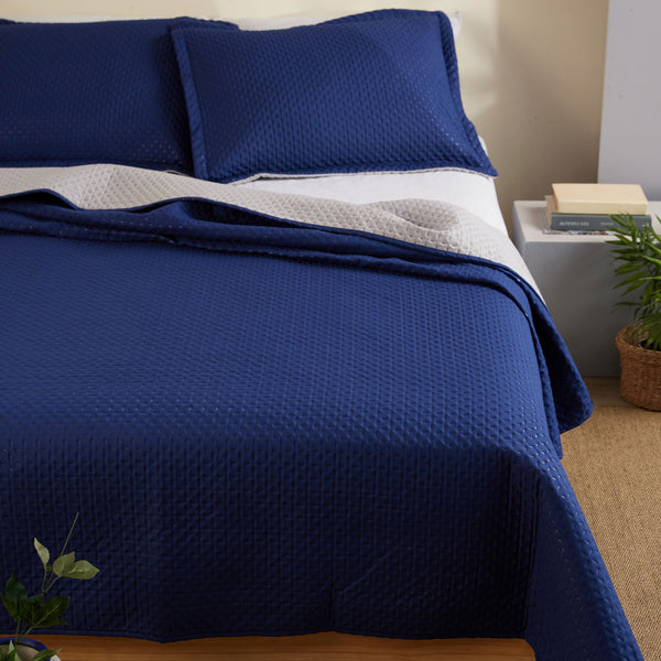Edredón Quilt Microfibra Azul/Gris Doble Faz