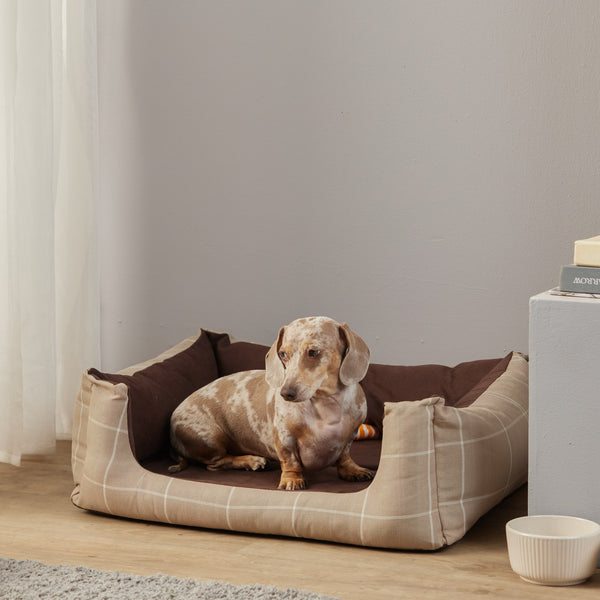 Cama Zoo para Mascotas Doble Faz Cuadros Café