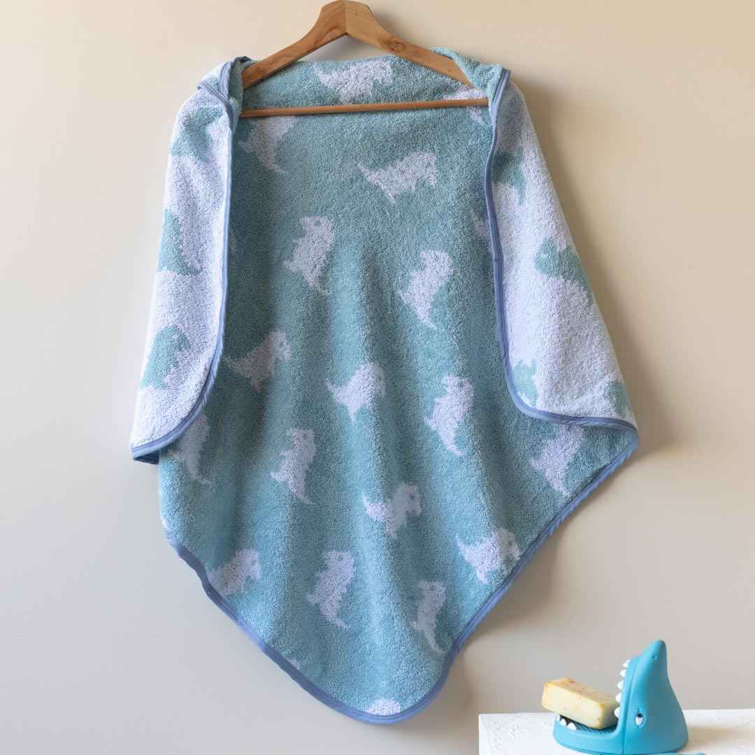 Toalla Capucha Jacquard Infantil Dino 400gr Azul