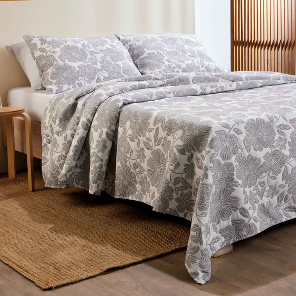 Edredón Lassi Jacquard Floral Gris