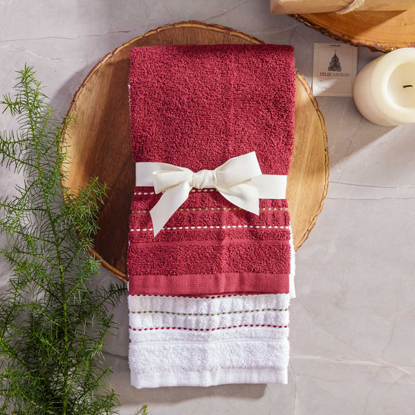 Juego x 2 Toallas de Manos Oropel 40x70 cm 400gr Blanco/Rojo