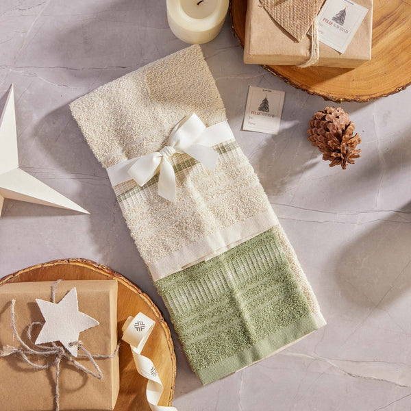 Juego x 2 Toallas de Manos Teyuna 40x70 cm 400gr Crema/Verde