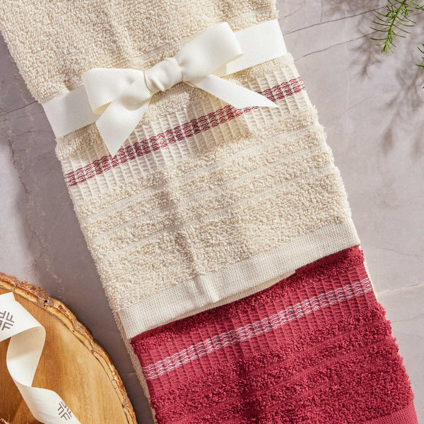 Juego x 2 Toallas de Manos Teyuna 40x70 cm 400gr Crema/Rojo