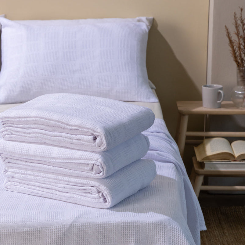 Set x4 Juegos de Sobrecama Piqué Sencilla 145x230 cm Blanco
