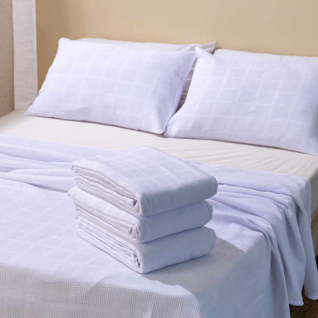 Set x4 Juegos de Sobrecama Piqué Doble 190x230 cm Blanco