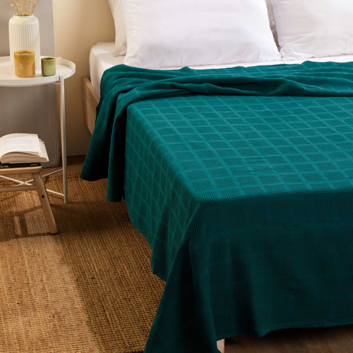 Sobrecama Piqué Sencilla 145x230 cm Verde Selva - Fatelares  | Toallas de baño y productos de hogar