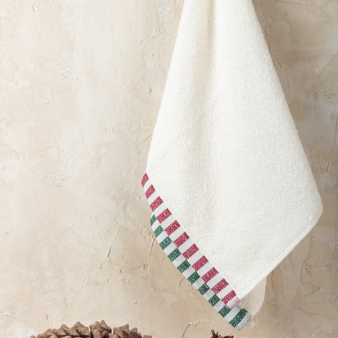 Toalla de Manos Navideña Elf 50x70 cm 450 gr Crema Rojo/Verde