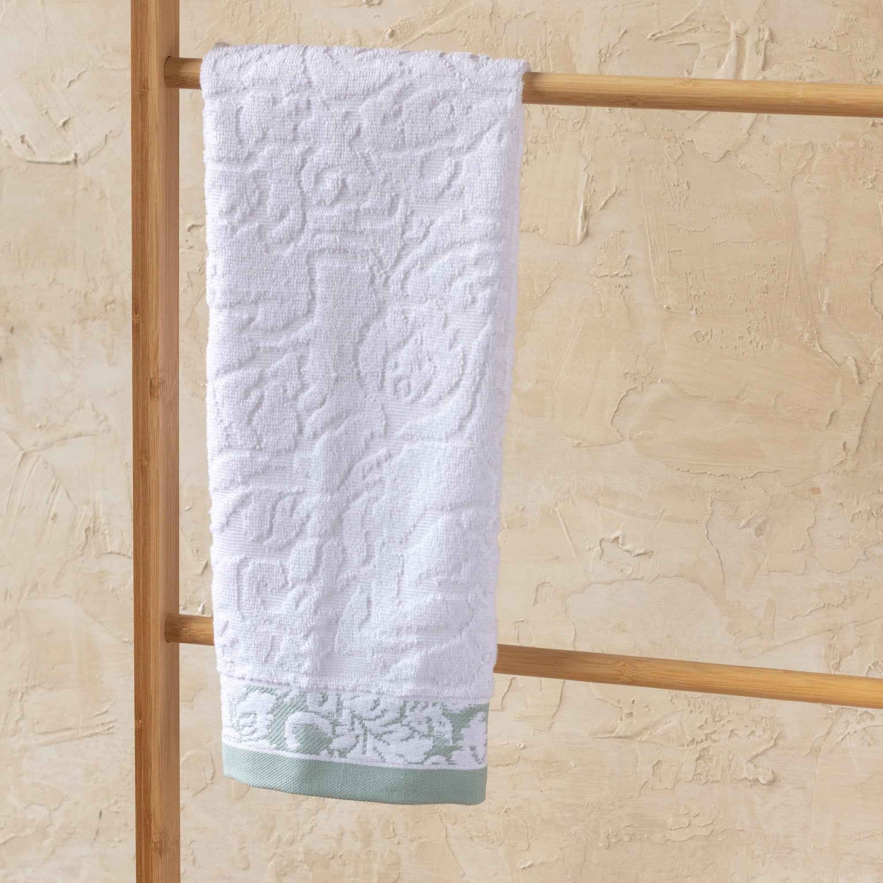 Toalla de Manos Jacquard Floresta 50x70cm 500gr Blanco / Verde