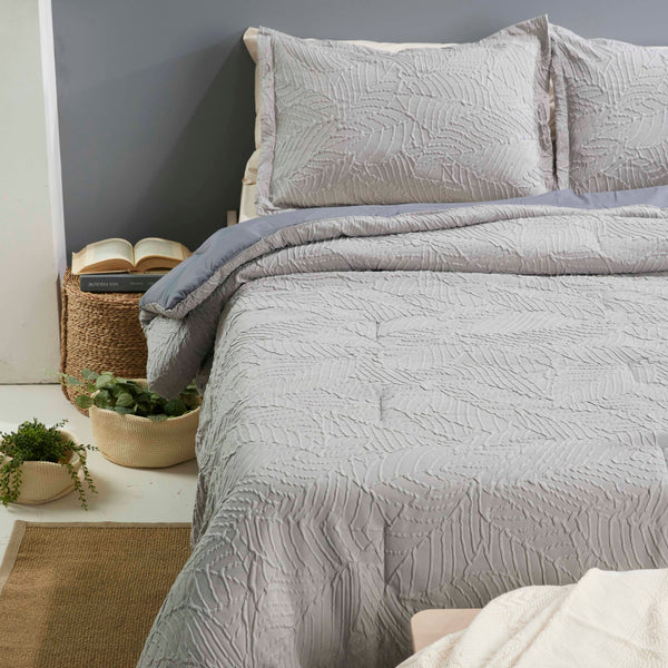 Edredón Comforter Microfibra Gris Doble Faz