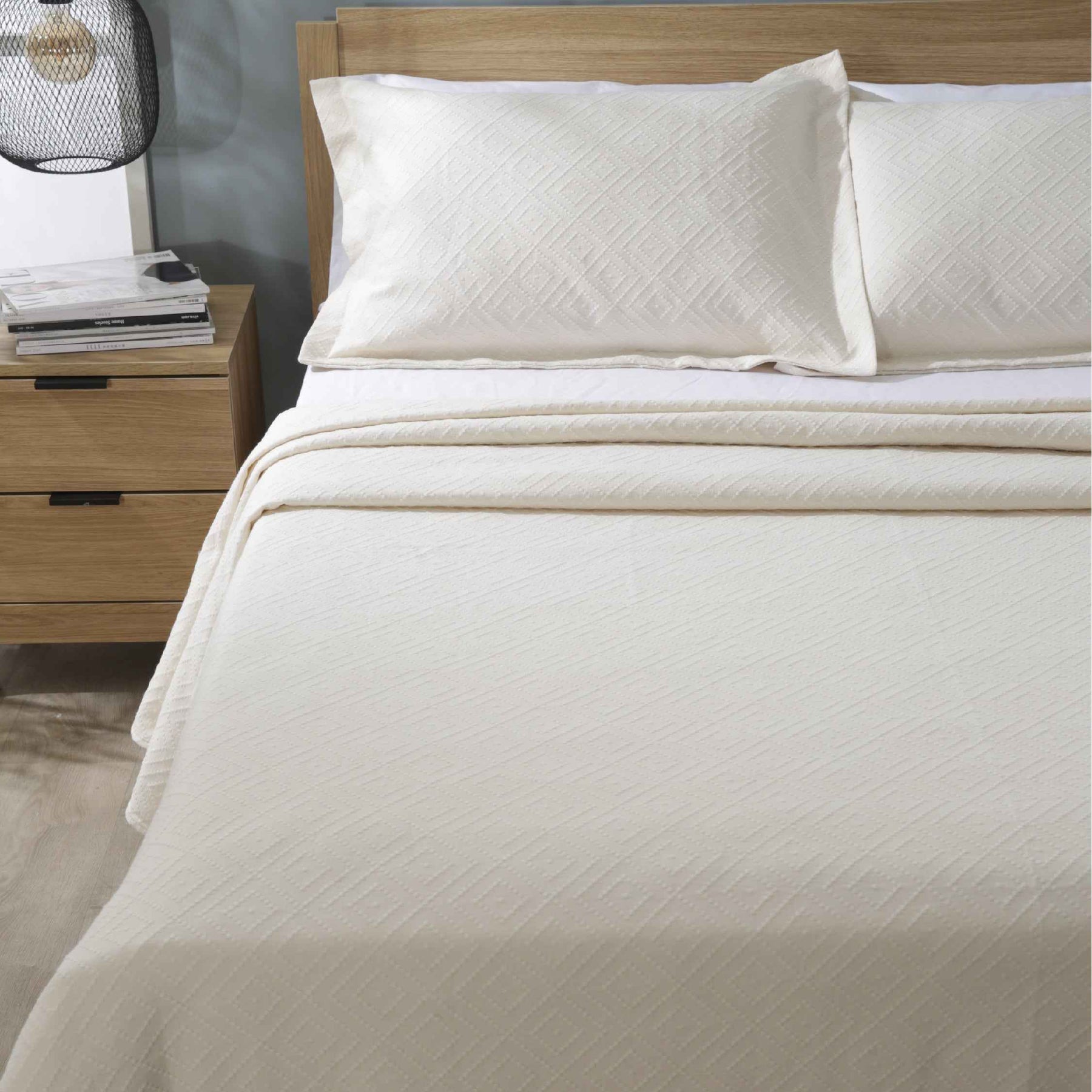 Juego de Sobrecama India Rombos Crema
