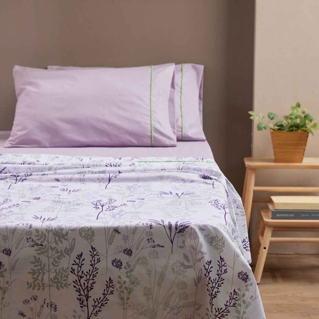 Juego de Sábanas Estampada 150 Hilos Lavanda Silvestre 50% Algodón 50% Poliéster