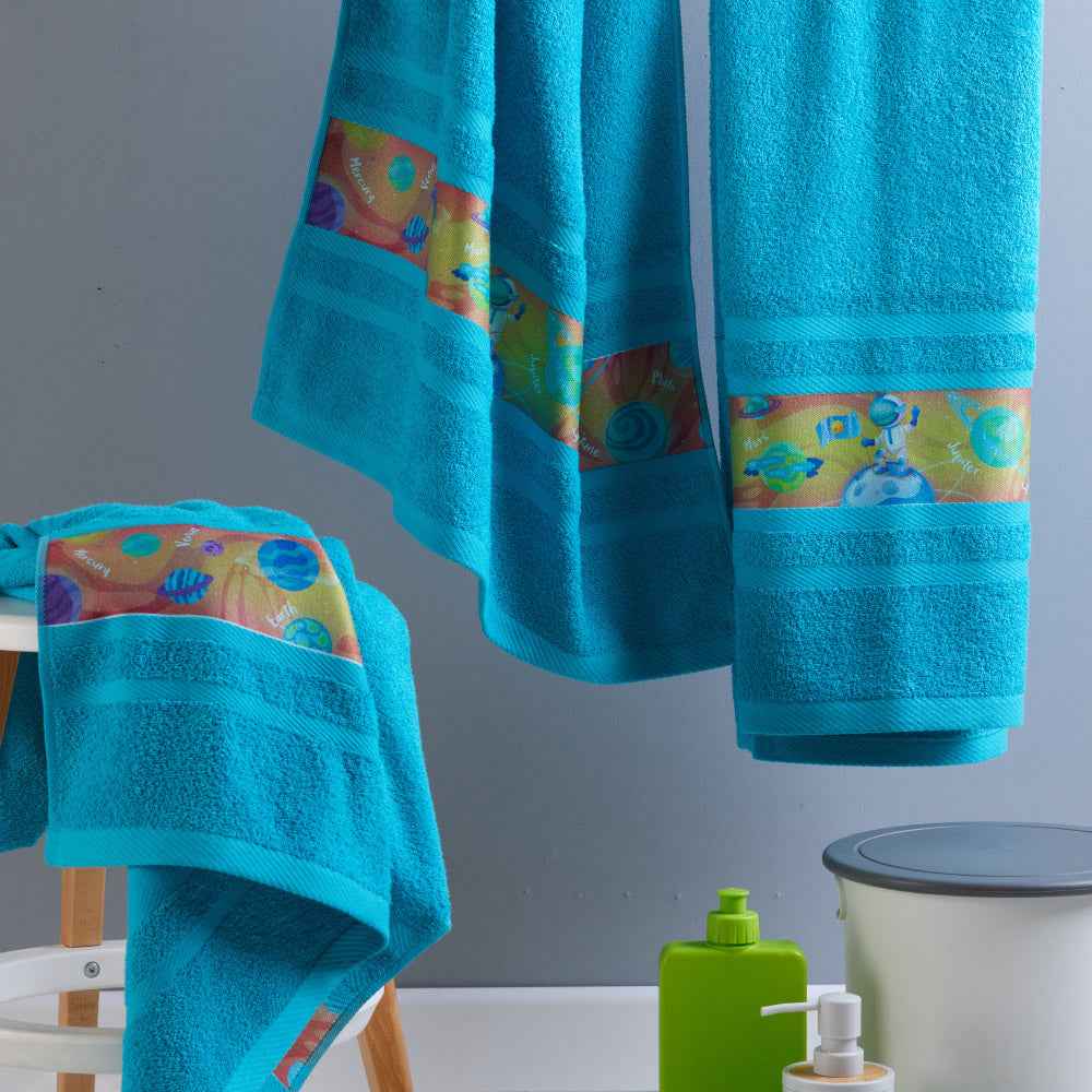 Toalla Infantil 70x130cm Planetas Azul 400gr